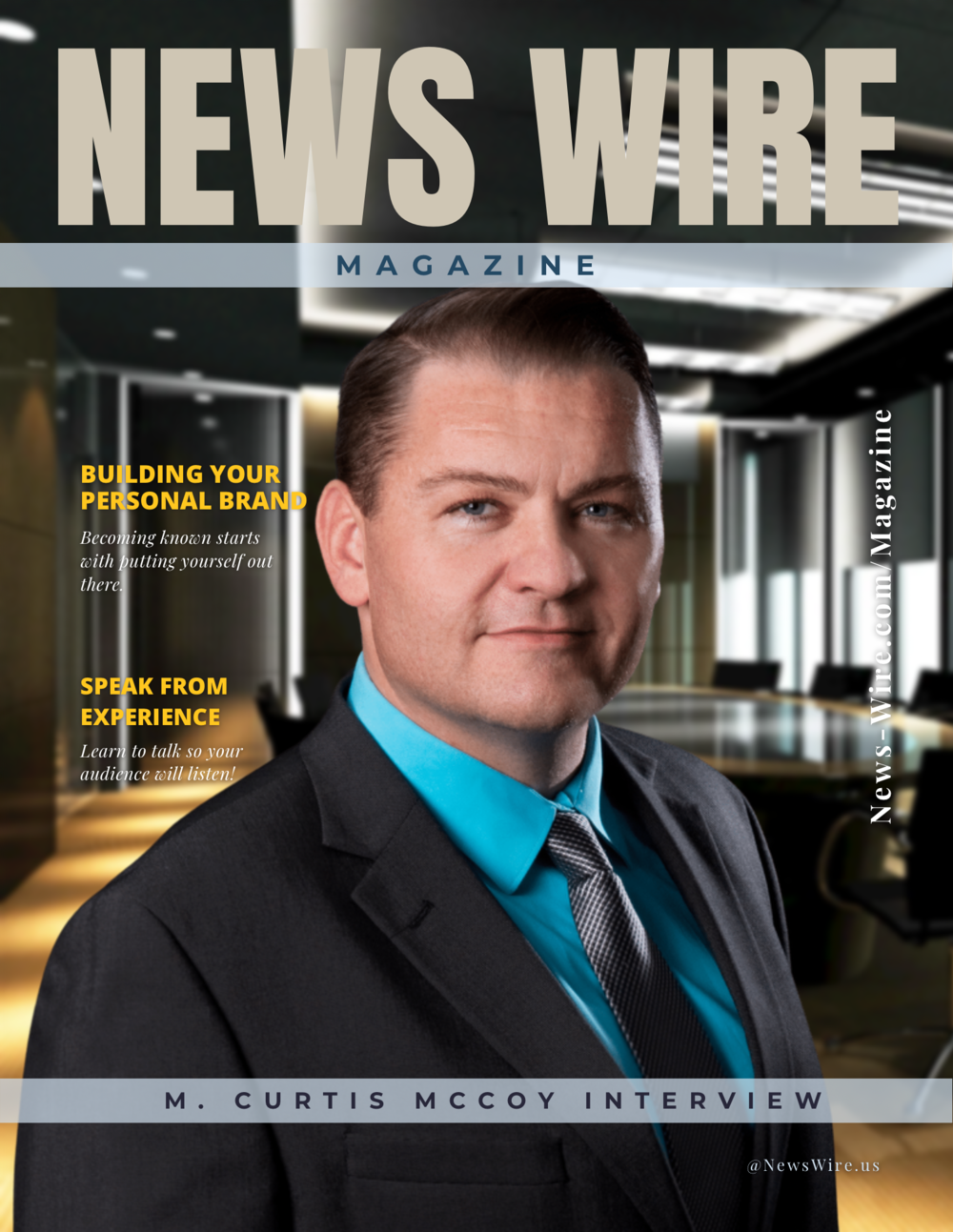 M. Curtis McCoy press room photo — News Wire Magazine cover