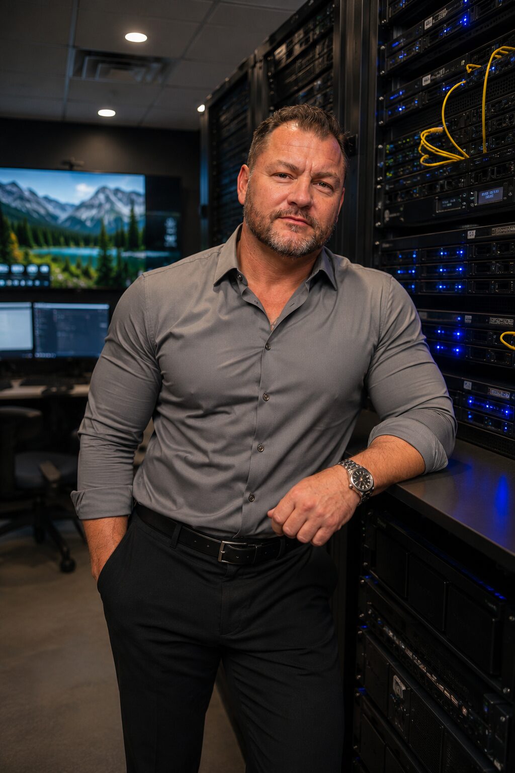 mccoy server room grey shirt